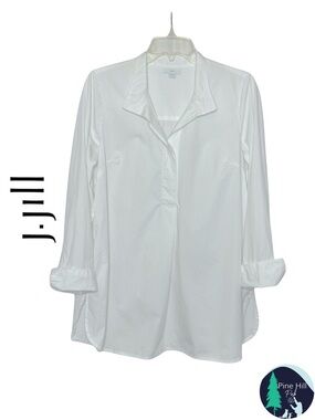 J Jill Tunic Shirt 1/2 Button-up  White Cotton Peasant Minimalist Size Small